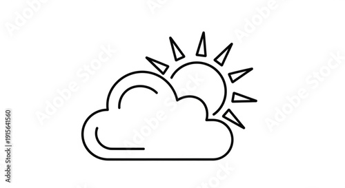Partly cloudy weather icon simple line art symbol for forecast and meteorology isolated on white background