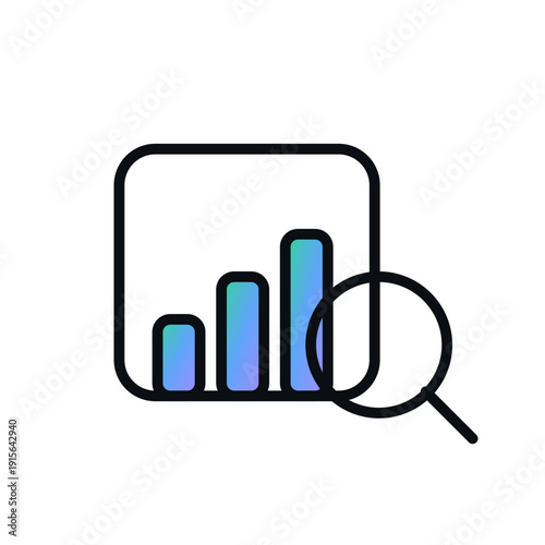 Analytics magnifier bars business icon in bold outline SVG vector