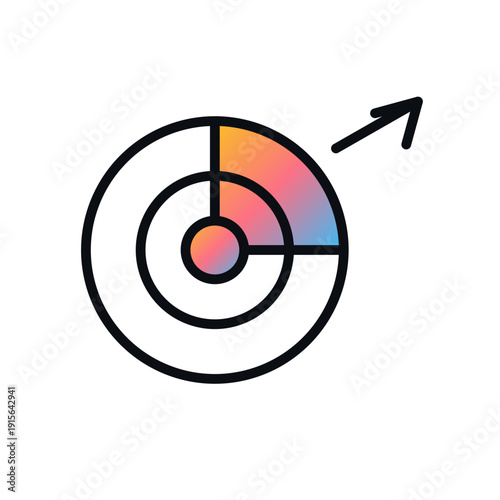 Market share pie target business icon in bold outline SVG vector
