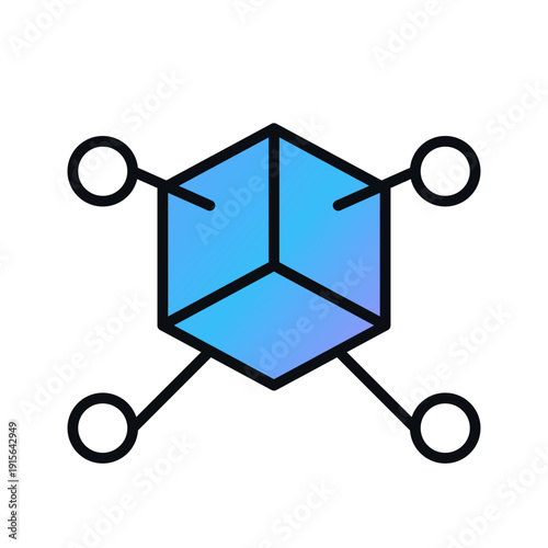 Data cube network business icon in bold dark outline vector style