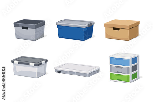 Collection of various storage containers and organizers for home and office
