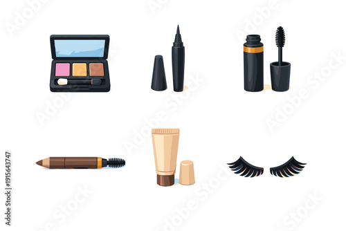 Collection of cosmetic products for eye and face makeup application