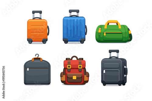 Collection of colorful luggage and bags for travel and adventure