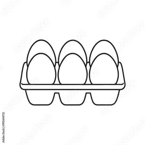 A black line drawing of an egg carton with three eggs