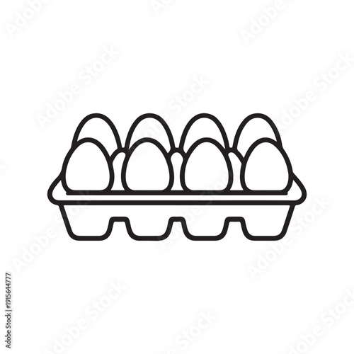 A black line drawing of six eggs in a carton on a white background