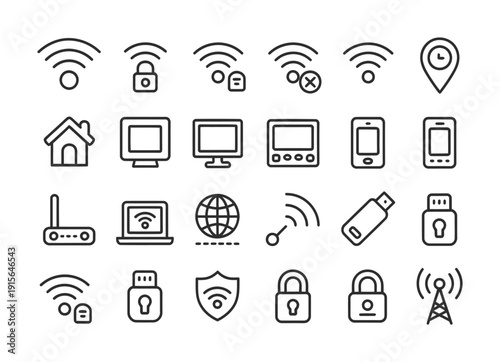 Vector of various internet security icons and symbols online