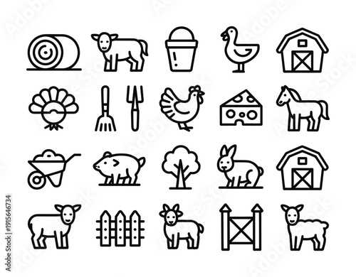Vector of various farm related icons and symbols