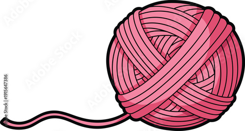 A neatly coiled ball of pink yarn with a loose end tail. isolated on transparent background, Vector