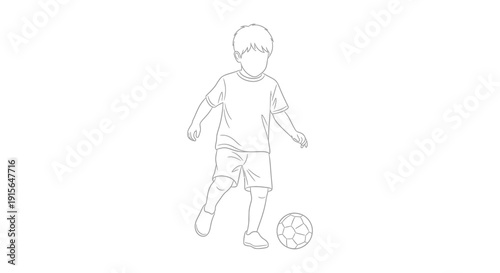 Obraz na plátně A black and white line drawing depicts a young boy likely around five years old