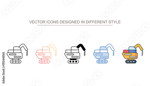 Mining Drill icon set in different style with white background illustration