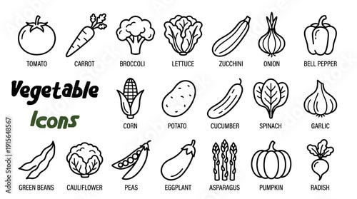 Vegetable Line Icons Set, Fresh Food Vector Icons Collection