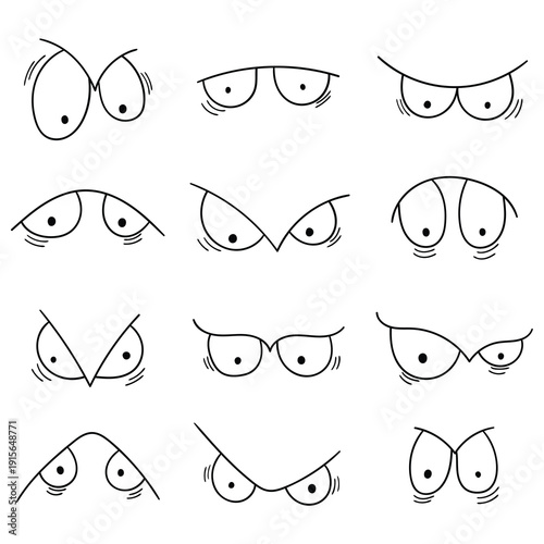 Hand-drawn doodle set of eyes on a white background.
