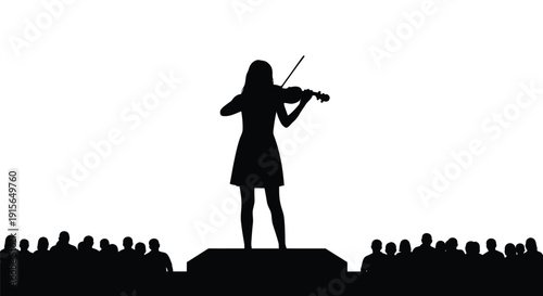 A violinist performs on stage before a crowd black silhouette