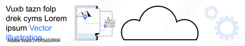 Cloud technology, data storage, digital documents, file sharing, system integration, online connectivity. Cloud outline with documents and tools. Cloud computing and data storage concept