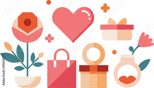 Valentine's day shopping and gift illustration isolated on transparent background, Vector, illustration