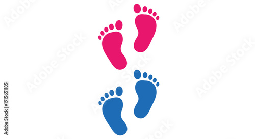 Colorful footprints in blue and pink a playful image silhouette