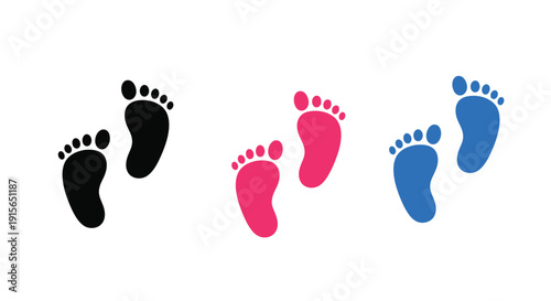 Colorful footprints representing baby steps a playful family silhouette