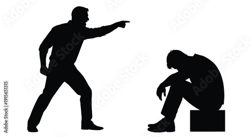 A man confronts another who is slumped in despair silhouette