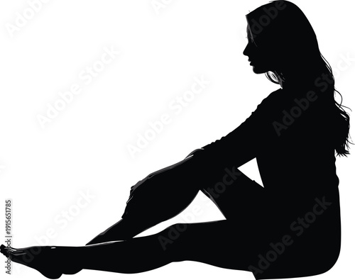 Silhouette of a person sitting cross-legged in a relaxed pose with legs bent and arms resting. isolated on transparent background, Vector