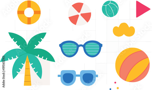 Summer icons on white background isolated on transparent background, Vector, illustration