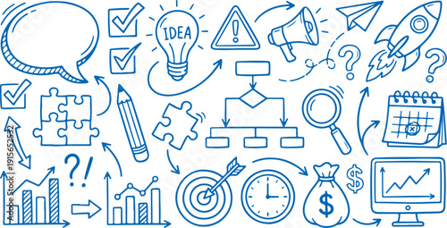 Huge Set of Hand Drawn Business and Idea Doodle Icons - Creative Strategy Elements