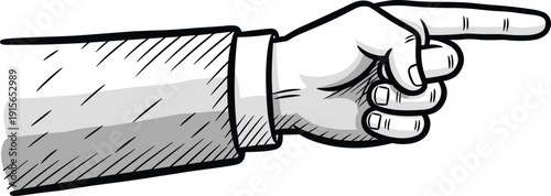 A person's hand in a suit sleeve pointing forward with an index finger extended. isolated on transparent background, Vector