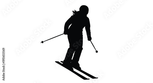 A skier in motion captured as a dramatic black silhouette