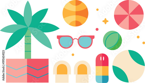 Summer vacation flat design illustration isolated on transparent background, Vector, illustration