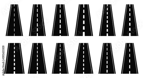 Repeating pattern of a straight highway road with dashed lines