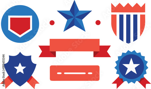 American patriotic badges and medals isolated on transparent background, Vector, illustration