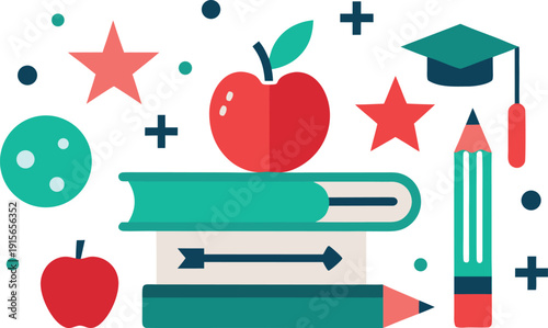 Educational icons and objects illustration isolated on transparent background, Vector, illustration