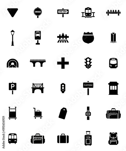Minimalist travel and transport icons set