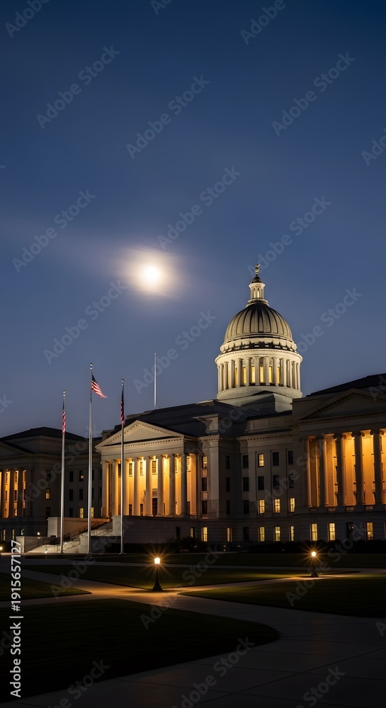 Obraz premium Image of a government building with the full moon in the night sky.
