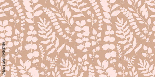 Vector seamless background of branches and leaves. Decorative seamless pattern for fabrics, textiles, design, and banners