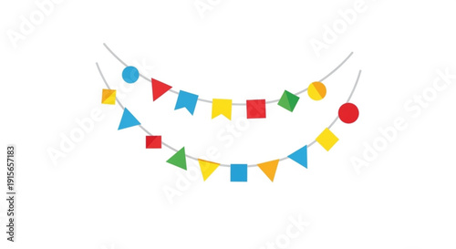 Colorful geometric bunting flags festive decoration for parties and celebrations simple flat vector illustration on white background