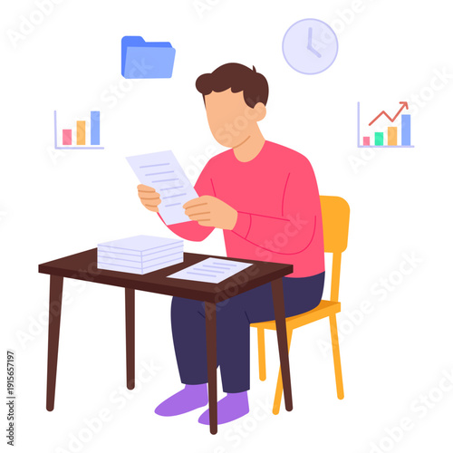 Quarterly Statements, reporting financial results every quarter, Flat vector character illustration