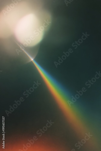 Rainbow Light Leak Lens Flare Overlay, Abstract Prism Refraction with Cinematic Bokeh, Colorful Sun Beam Glare Texture for Creative Photography and Video Editing