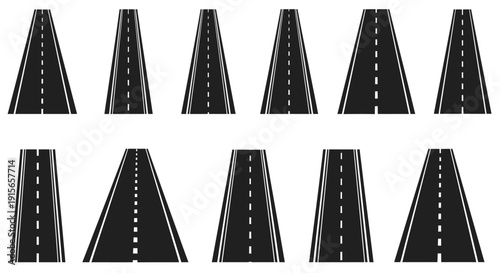 A series of converging and diverging road perspectives in black and white