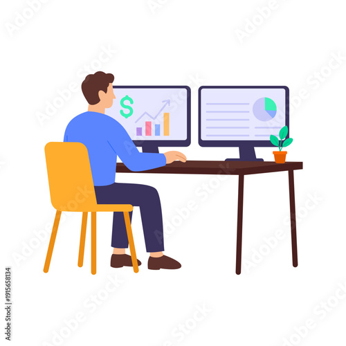 Profit Analysis, examining earnings and cost efficiency, Flat vector character illustration