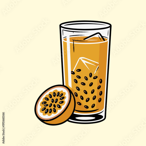 Haitian Jus Grenadia Vector Illustration of Passion Fruit Juice with Seeds and Ice