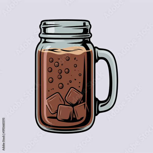 Trinidad Mauby Drink Vector Illustration of Traditional Iced Bark Tea with Bubbles in a Mason Jar