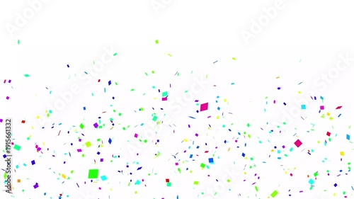 Confetti party popper explosions on a white screen background, 3D animation of exploding confetti, 4K confetti blast realistic on transparent background overlay