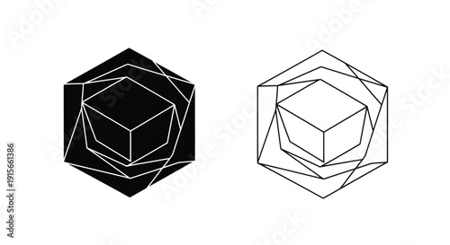 Geometric shapes a black and white representation of two polygonal cubes