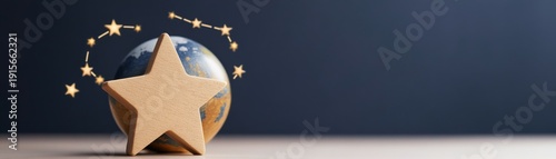 Wooden Star and Earth with Glowing Constellation - Cosmic Dreams, Celestial Guidance, Starry Night, Astrology, Hope, Cosmic, Astrophotography
