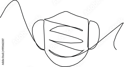 Face mask one line art drawing of medical protective equipment, Continuous one line drawing of a face mask. Concept of protection, health and safety, Fabric Face Mask