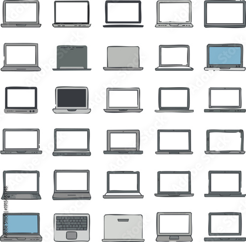 Laptop icons set. Laptop different style. collection Laptops or notebook computer - stock vector