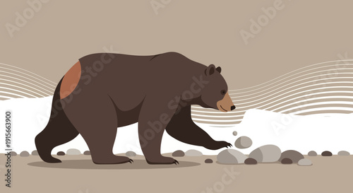 A Brown Bear Exploring Its Environment In This Beautifully Illustrated Depiction