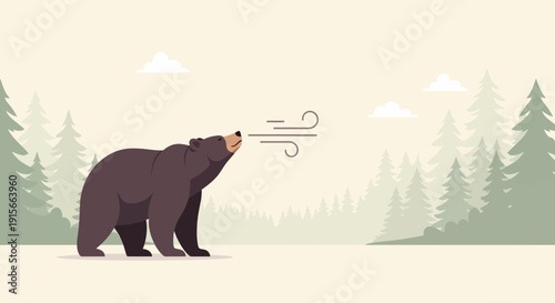 A Brown Bear Outdoors and Enjoying the Fresh Air In Forest Landscape Design