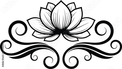 Abstract black swirl design against a clean white background