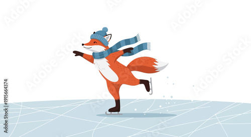 A Cheerful Fox Gliding Across Icy Surface, Enjoying Winter Fun and Recreation